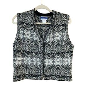 Vintage Pendleton Petite Fair Isle Large Black / White Button Front Sweater Vest